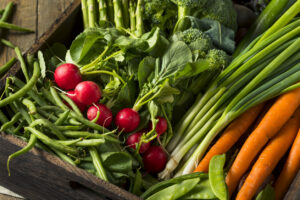 Fresh summer foods in crate box